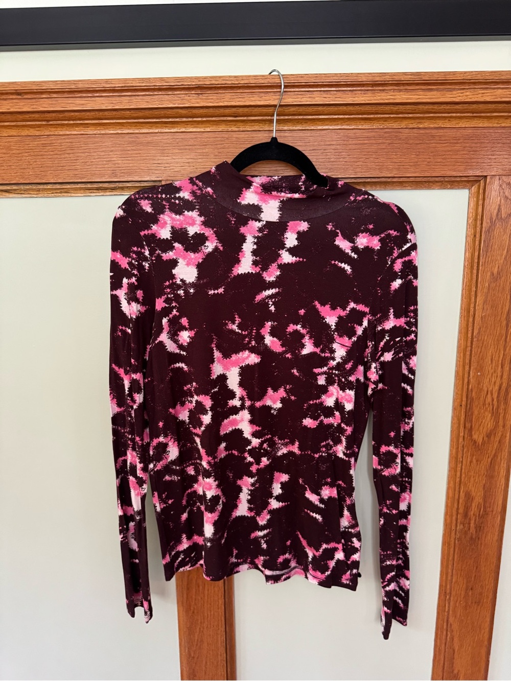 Scotch & Soda Long-Sleeve Mock Neck Top in Burgundy and Pink Tie-Dye
